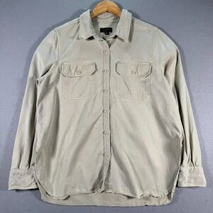 Lucky Brand Button Up Top Womens Large Beige Flap Pockets Heavy Essential Casual